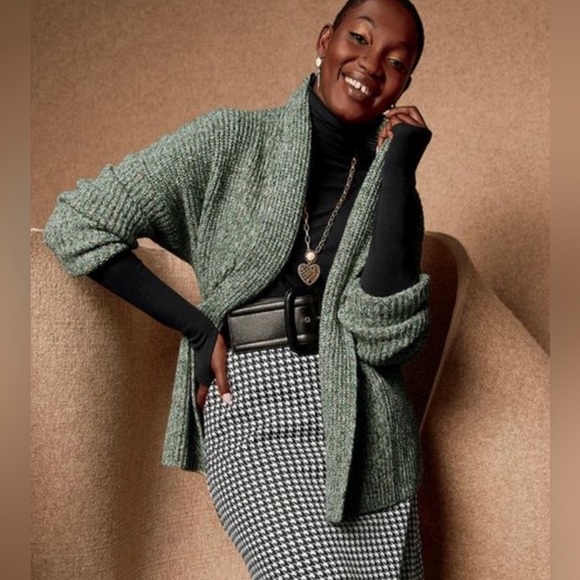 CAbi Travel Cardigan green heathered knit, shawl collar #3892 Size M - Picture 1 of 14